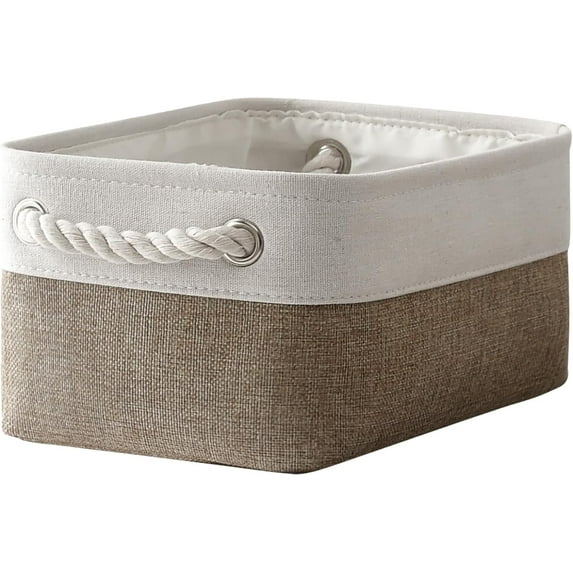 TESPERT White & Khaki Small Storage Basket - Collapsible EVA Organizer Bin with Handles (11.8x7.9x5.1") for Closet, Toys, Laundry - Durable & Space Saving