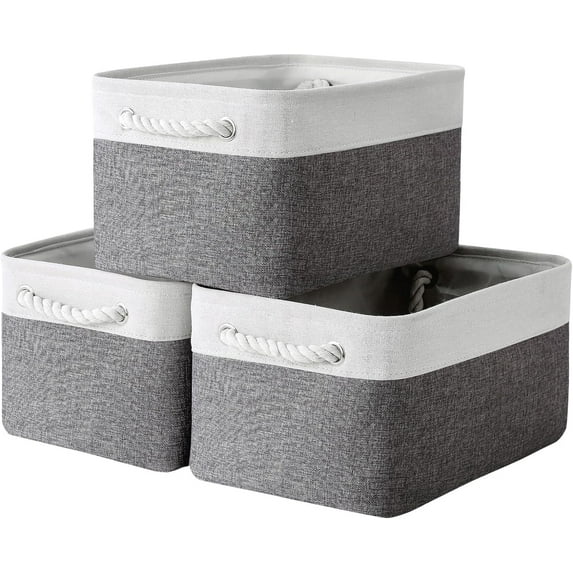 TESPERT 3-Pack Extra Large Storage Basket Set, Trunk Organizer, Clothes Toys Bin, 15.7 x 11.8 x 8.3 Inches, Rectangular EVA Collapsible Shelf Box with Handles, White & Grey