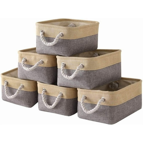 Tegance 3-Pack Extra Large Storage Basket Set, Trunk Organizer, Clothes Toys Bin, 16 x 12 x 8 Inches, Rectangular Canvas Fabric Collapsible Shelf Box with Handles, Gold & Grey