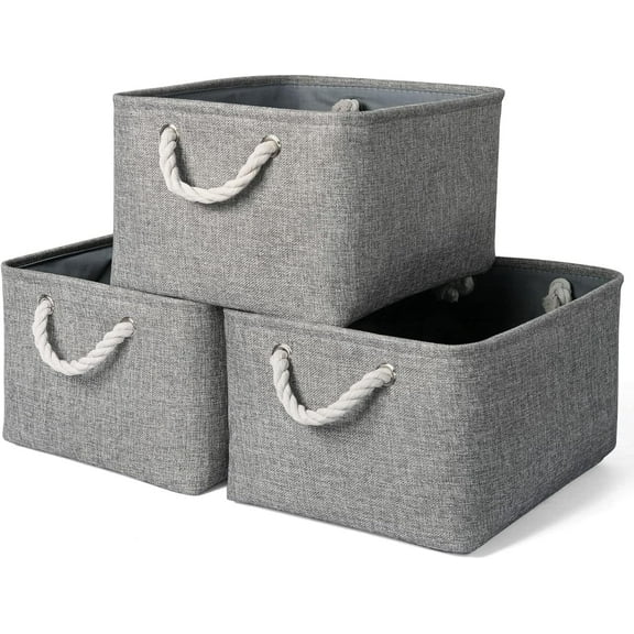 TESPERT 3-Pack Extra Large Storage Basket Set, Trunk Organizer, Clothes Toys Bin, 15.7 x 11.8 x 8.3 Inches, Rectangular EVA Collapsible Shelf Box with Handles, Grey