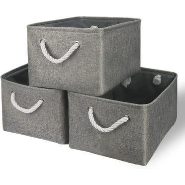 Tegance Storage Bins - Medium 3 Pack Storage Baskets for Organizing Shelves | Fabric Storage Cubes Organizer for Linen Closet Nursery Home Decor Grey