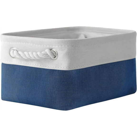 TESPERT White & Blue Small Storage Basket - Collapsible EVA Organizer Bin with Handles (11.8x7.9x5.1") for Closet, Toys, Laundry - Durable & Space Saving