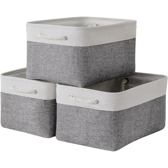 TESPERT 3-Pack Large Storage Baskets Set - Collapsible EVA Organizer Bins with Handles for Shelves, Nursery, Office (13.8x9.8x6.7") - Space Saving & Multi-Purpose, White & Grey