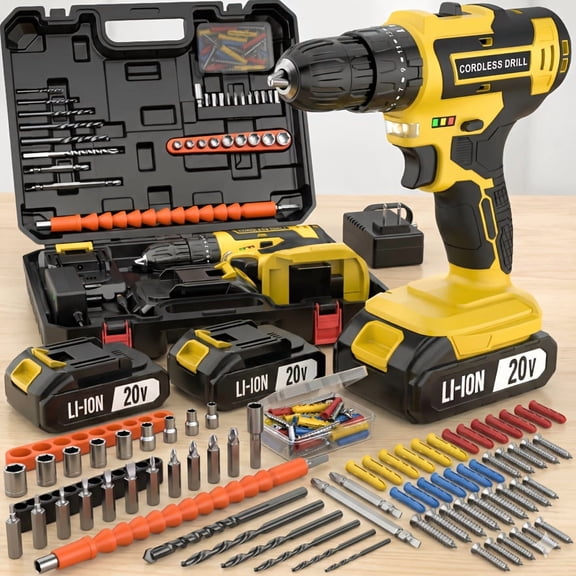 Tegatok 20V Cordless Impact Drill Kit, 20+3 Torque Settings, 45Nm Max Torque, Built-in LED Light, 2.0Ah Battery & Fast Charger, Ideal for Home Renovation Woodworking