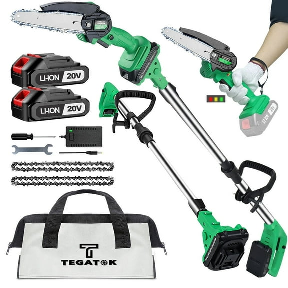 Tegatok Cordless 6" Pole Saw Mini Chainsaw 2-in-1 Tree Trimming Extension Rod