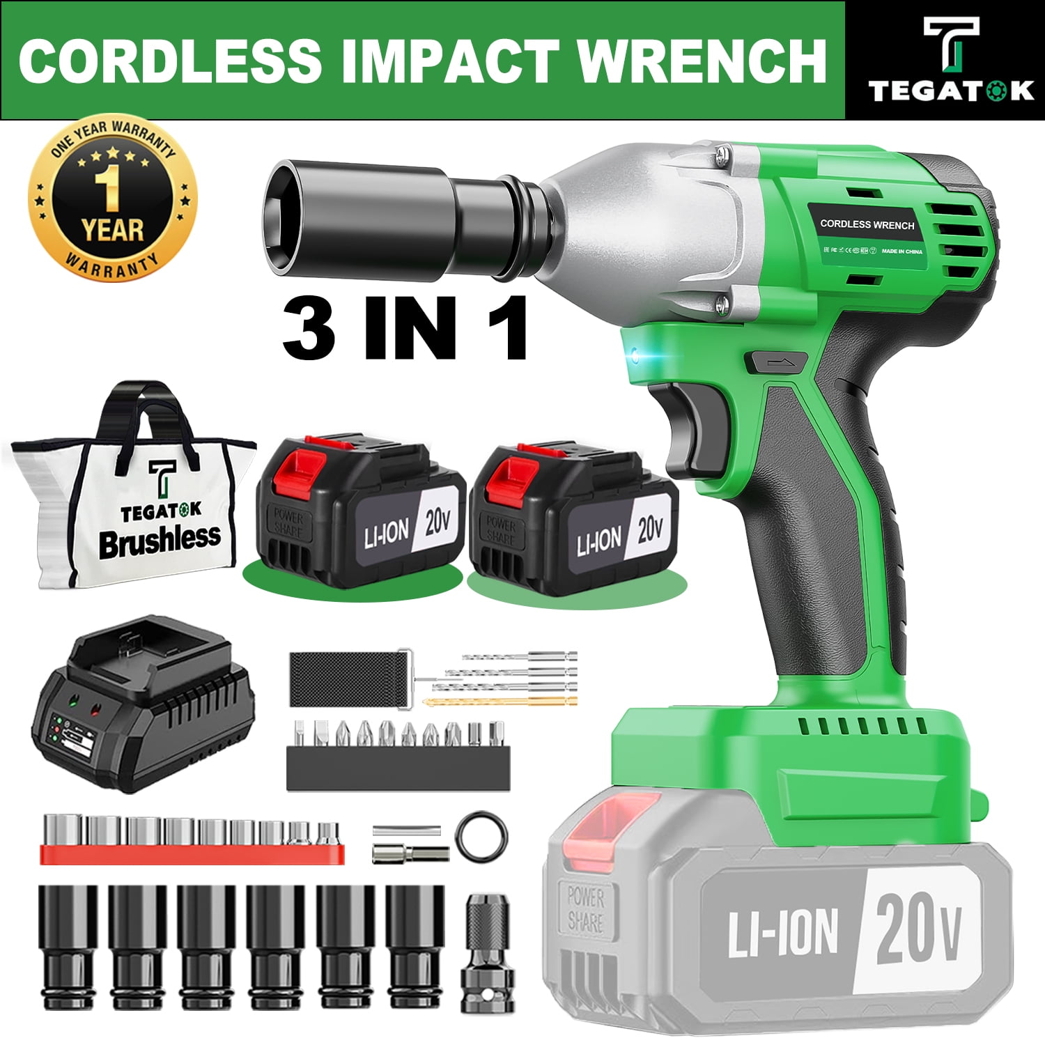 NEIKO 10878A 20V 1/2 Cordless Impact Wrench 1/2-Inch Chuck with