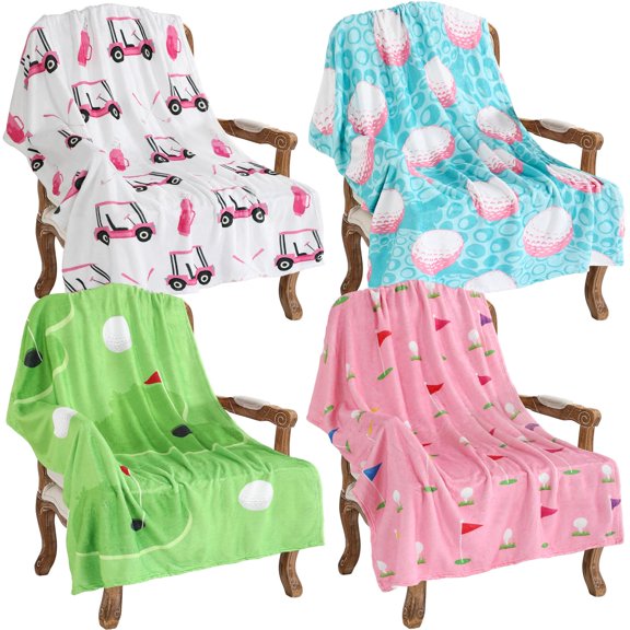 Tegeme 4 Pcs Golf Blanket Gifts for Women Funny Golfing Accessories Gifts Soft Flannel Throw Blankets for Golf Lovers Players Fans Birthday Golfing Club Gift Giving, 40x50 Inches Y101