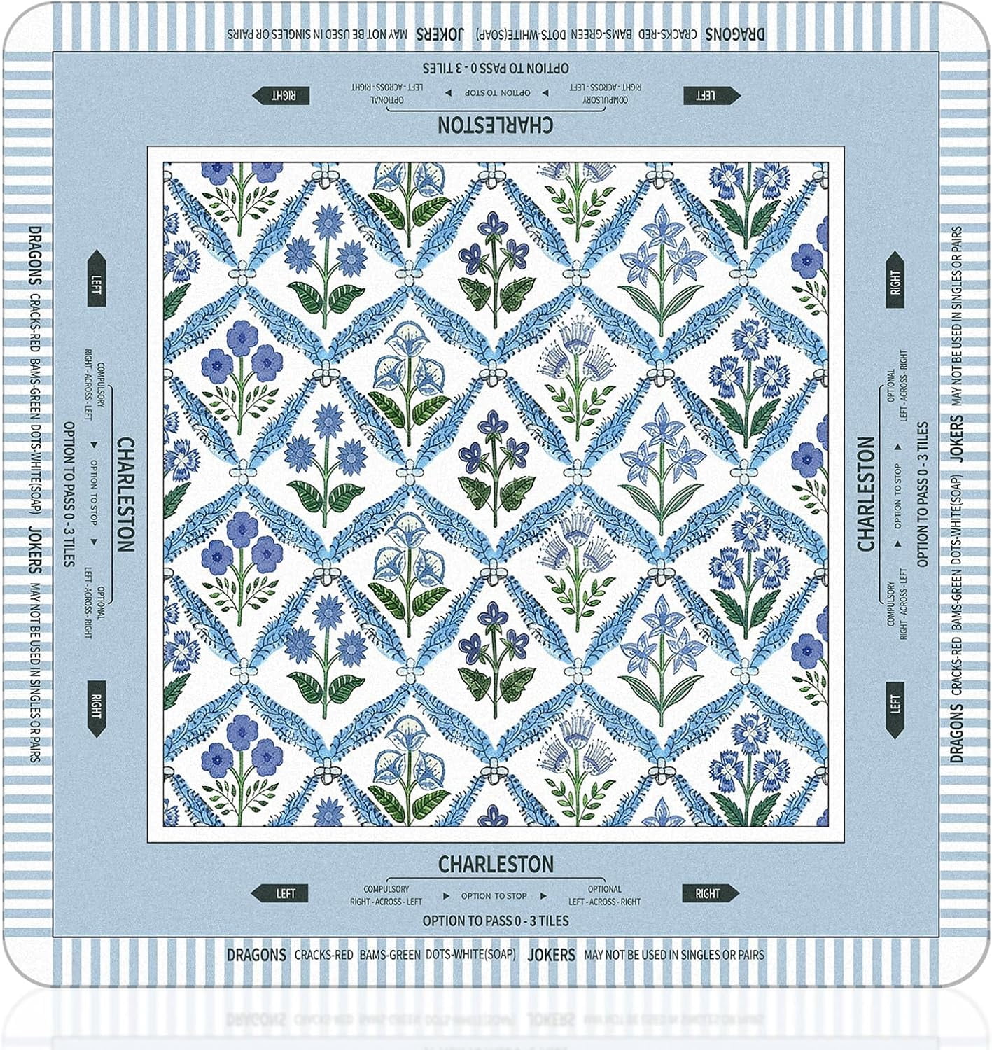 Tegeme Chinoiserie Mahjong Mat 31.5" x 31.5" Blue Purple Flower Mat Anti Slip and Noise Reduction Multi Purpose Game Table Cover Non-Slip Noise Reduction Gaming Rug for Mahjong Card Board Tile Games