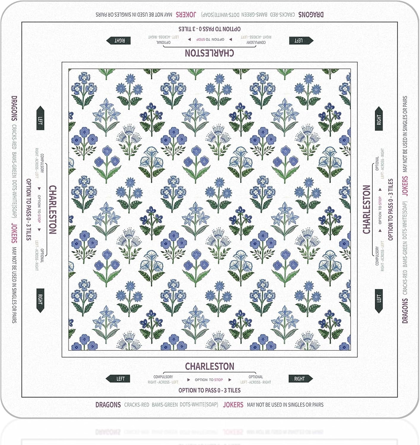 Tegeme Chinoiserie Mahjong Mat 31.5" x 31.5" Purple Green Floral Mat Anti Slip and Noise Reduction Multi Purpose Game Table Cover Non-Slip Noise Reduction Gaming Rug for Mahjong Card Board Tile Games