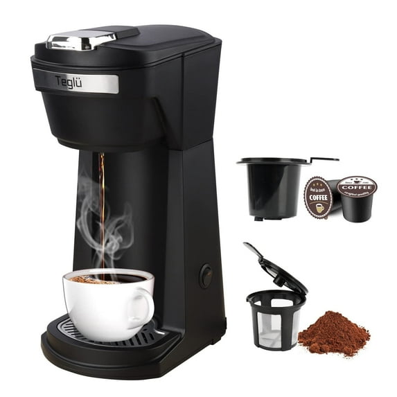 2 in 1 Single Serve Coffee Maker for K Cup Pods & Ground Coffee, Mini K Cup Coffee Machine with 6 to 14 oz Brew Sizes, Single Cup Coffee Brewer with One-Press Fast Brewing, Reusable Filters,Black