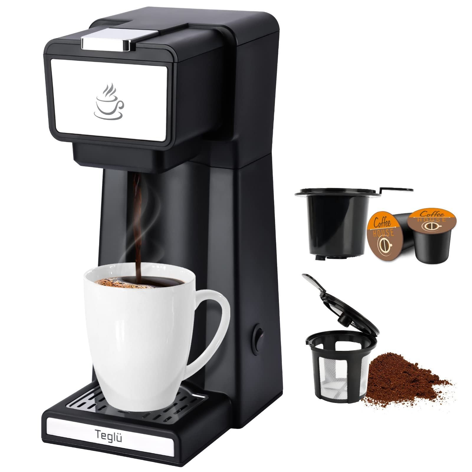 Teglu Upgraded Single Serve Coffee Maker 2 in 1 for K Cup Pods & Ground