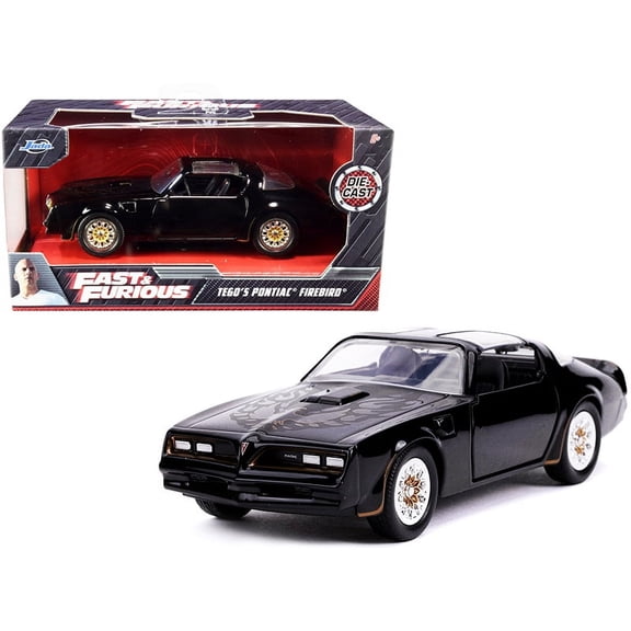 Tego's Pontiac Firebird Black with Gold Stripes and Hood Bird "Fast & Furious" Series 1/32 Diecast Model Car by Jada