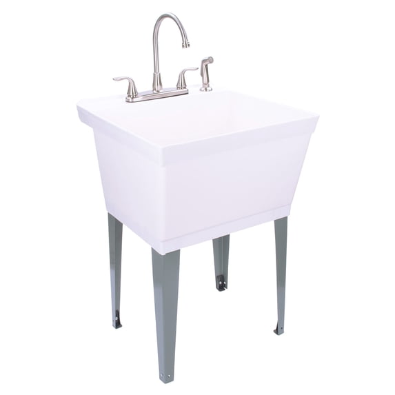 Tehila 19 Gallon Utility Sink with Stainless Steel High Rise Kitchen Faucet 6501