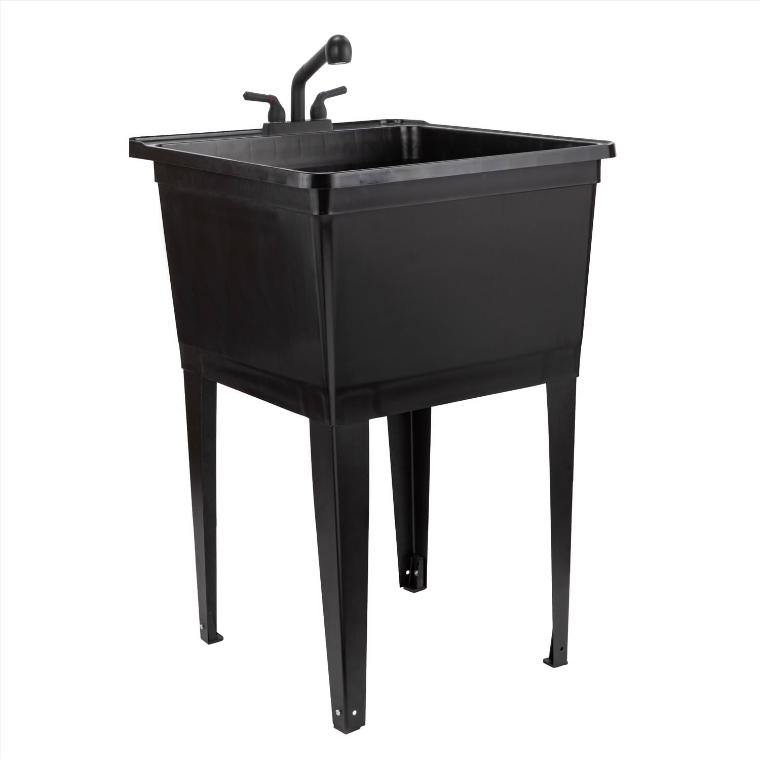Tehila Standard Freestanding Black Laundry/Utility Sink, Black Finish Pull-Out Faucet