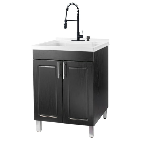 Tehila Black Utility Sink Vanity with Black Finish Hi-Arc Coil Faucet