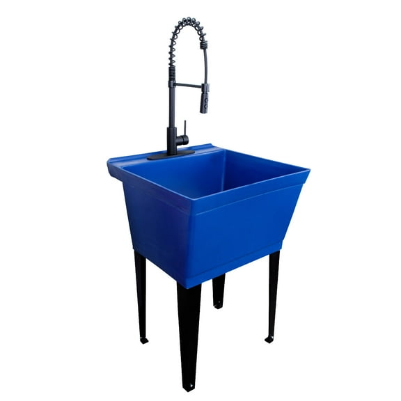 Tehila Blue 19 Gallon Utility Sink with High-Arc Black Coil Pull-Down Faucet