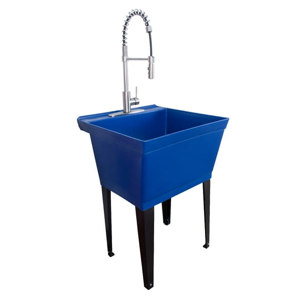 Tehila Blue 19 Gallon Utility Sink with High-Arc Stainless Finish Coil Pull-Down Faucet