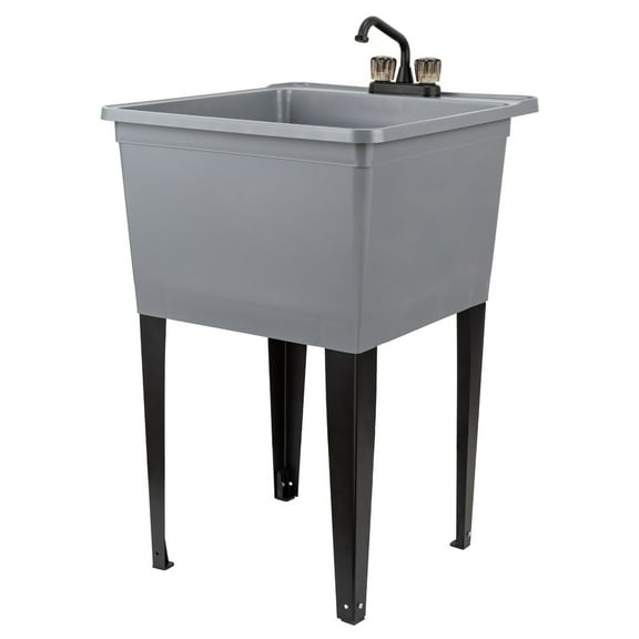 Tehila Freestanding Gray Utility Sink with Black Faucet for Laundry Room