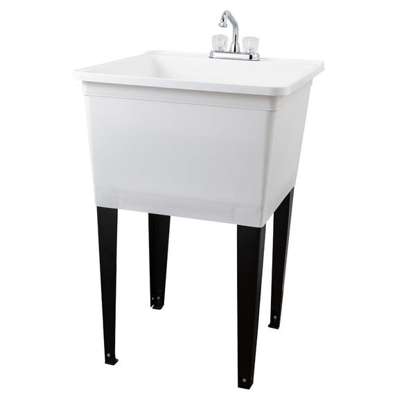 Tehila Freestanding White Utility Sink with Chrome Faucet for Laundry Room