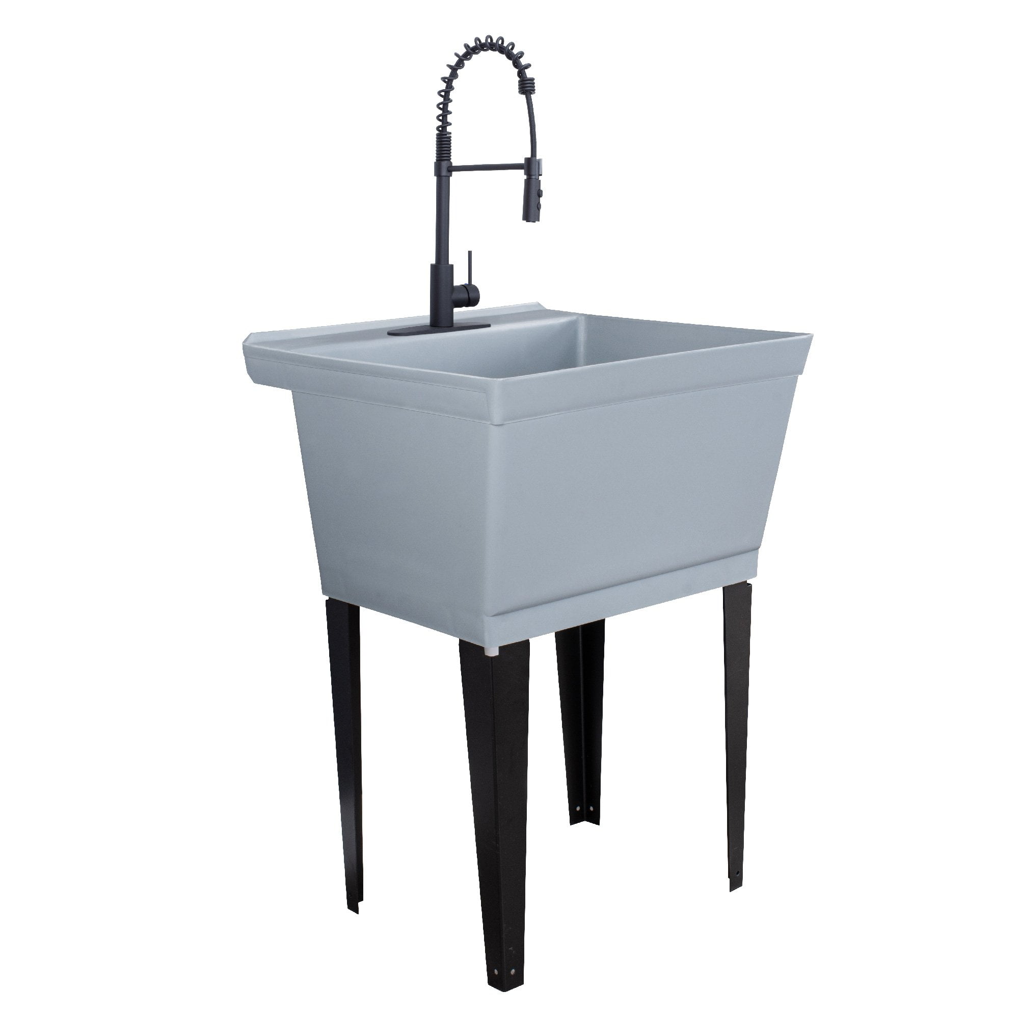 Tehila Grey 19 Gallon Utility Sink with High-Arc Black Coil Pull-Down Faucet