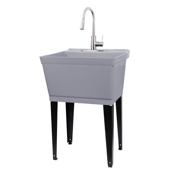 Tehila Grey 19 Gallon Utility Sink with High-Arc Stainless Steel Pull Down Faucet
