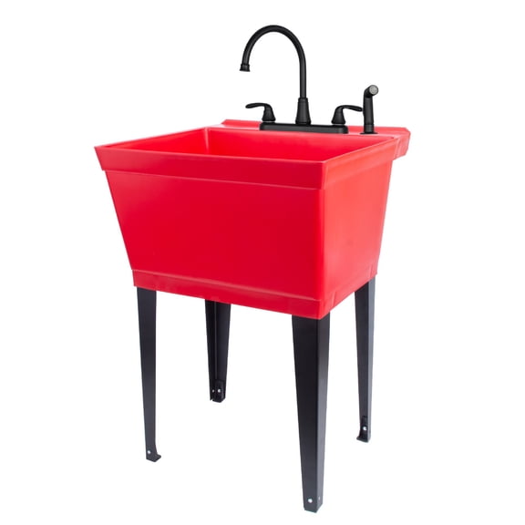 Tehila Utility Sink with Black Faucet & Side Sprayer 19 Gallon - Red