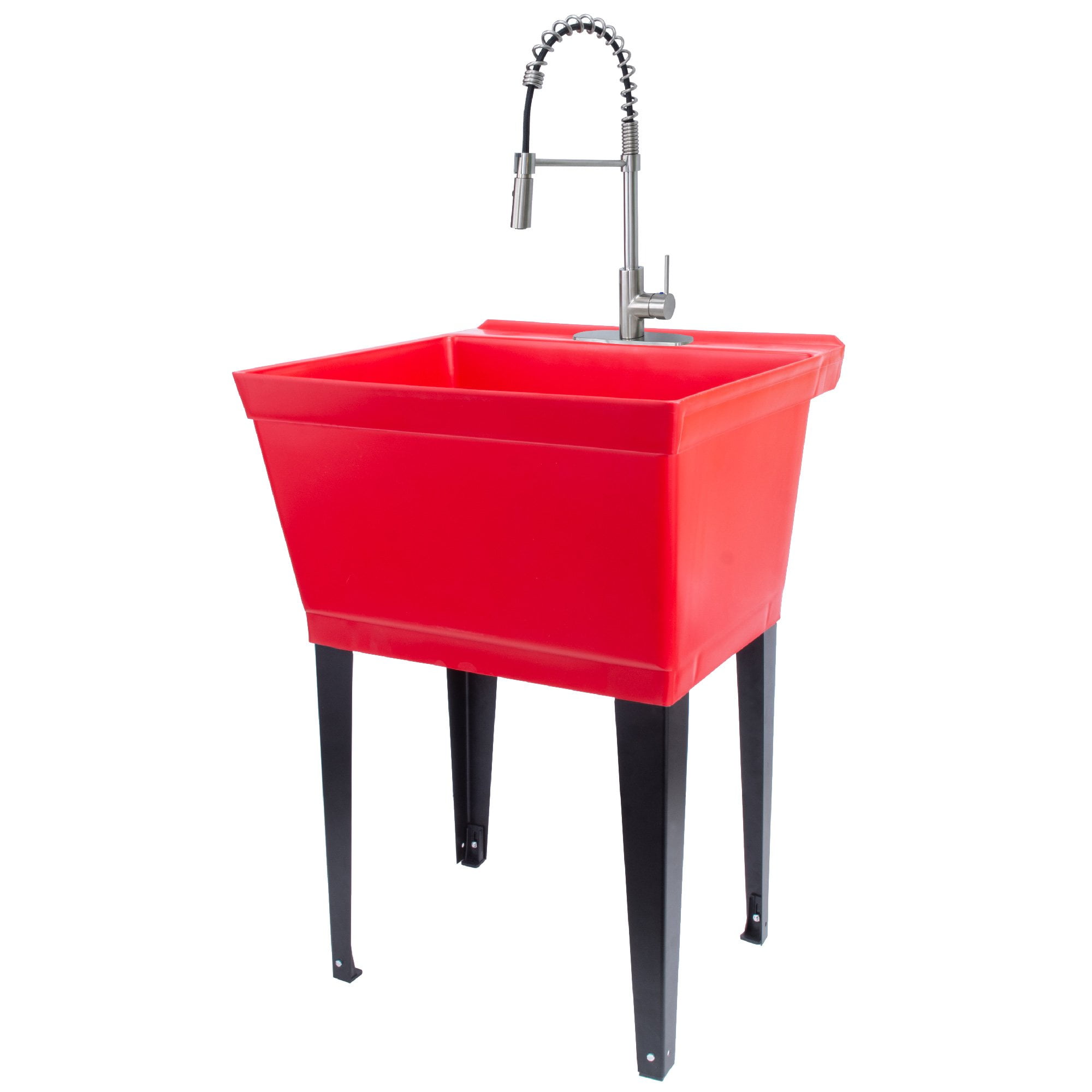 Tehila Utility Sink with Stainless Finish Coil Pull-Down Faucet 19 Gallon - Red