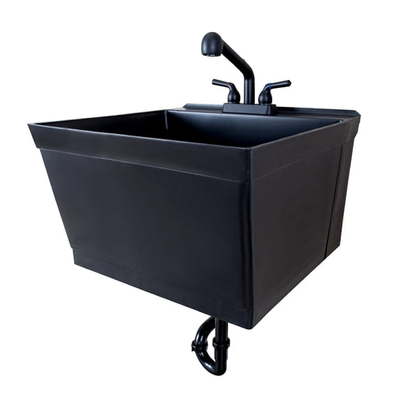 Tehila Wall Mounted Black Utility Sink with Matte Black Finish Pull-out Faucet