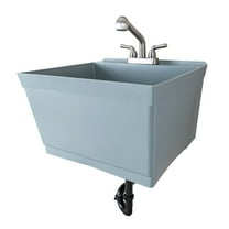 Tehila Wall Mounted Gray Utility Sink with Stainless Finish Pull-out Faucet