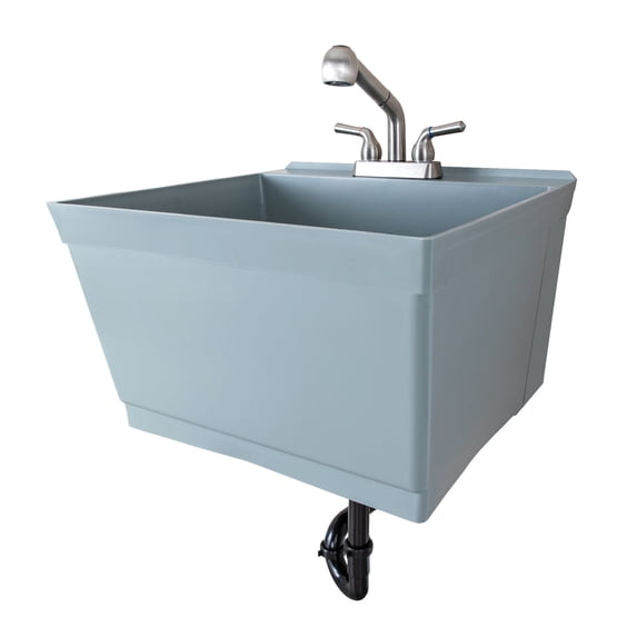 Tehila Wall Mounted Gray Utility Sink with Stainless Finish Pull-out Faucet