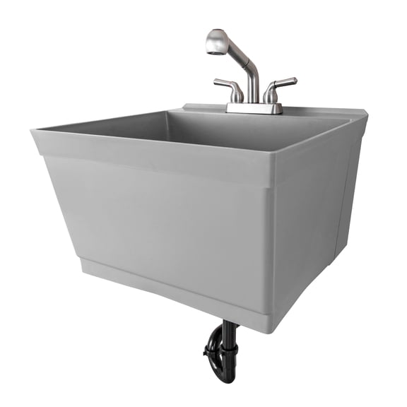 Tehila Wall Mounted Gray Utility Sink with Stainless Finish Pull-out Faucet
