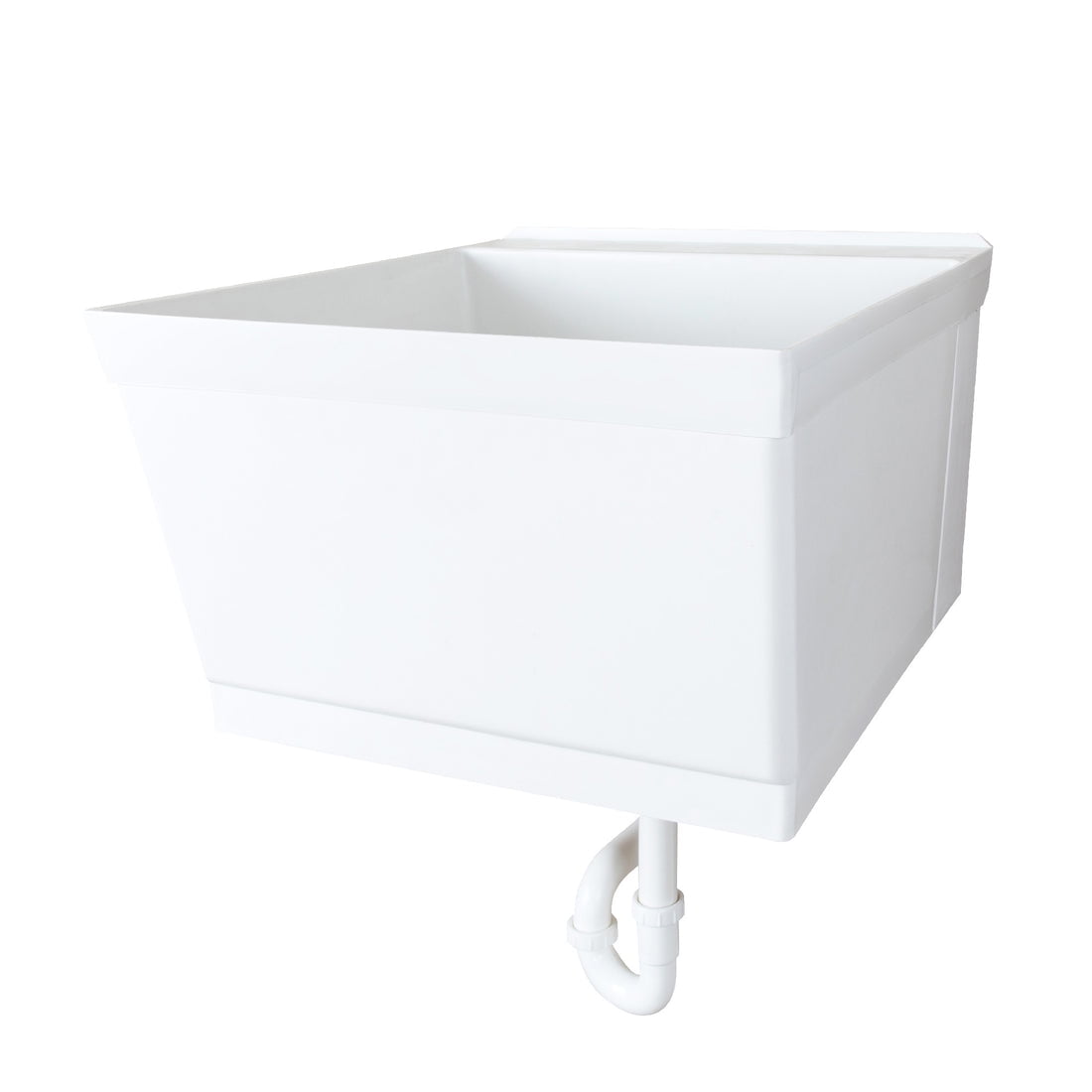 White Wall-Mounted Utility Laundry Sink with Drain Kit