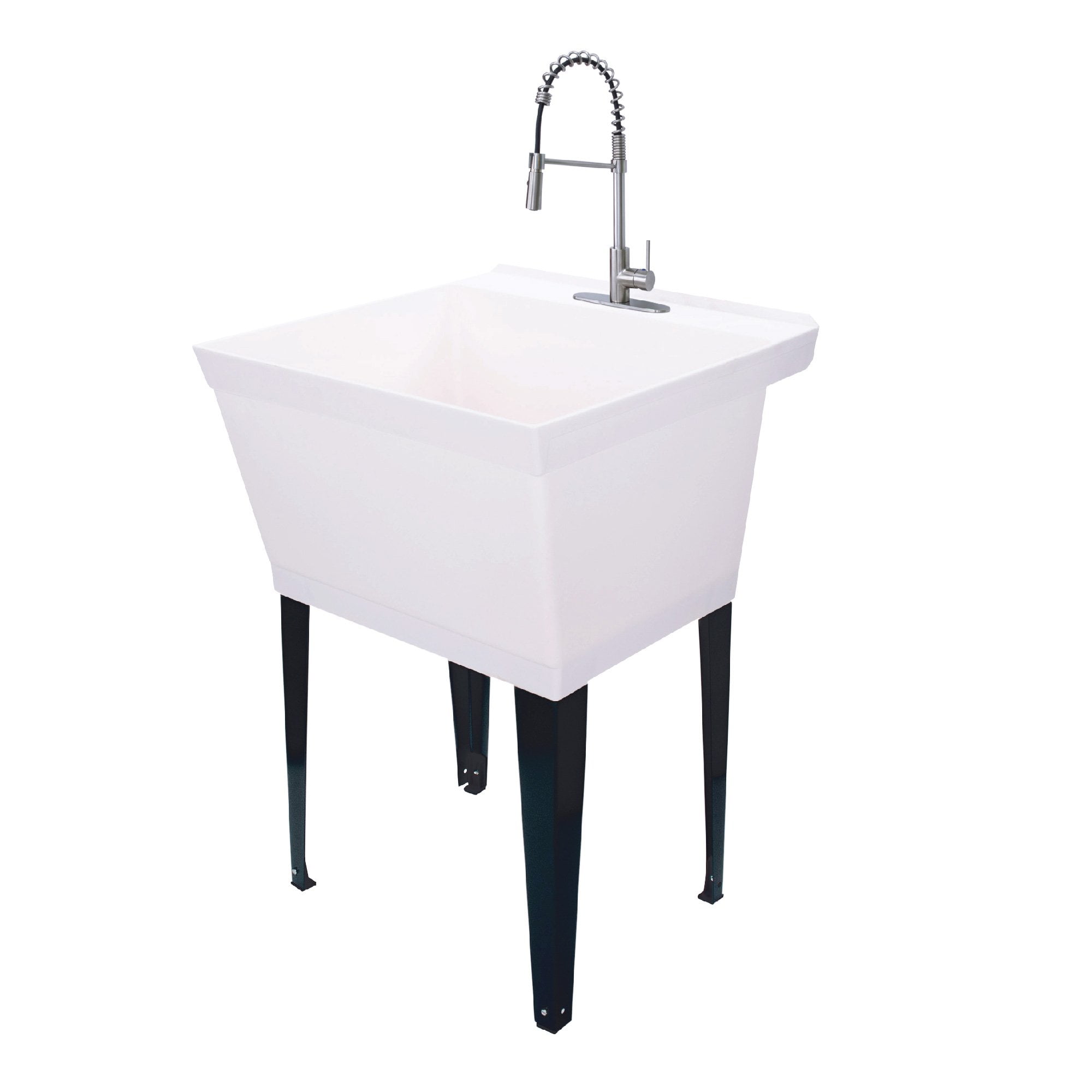 Tehila Whie 19 Gallon Utility Sink with High-Arc Stainless Steel Coil Pull-Down Faucet