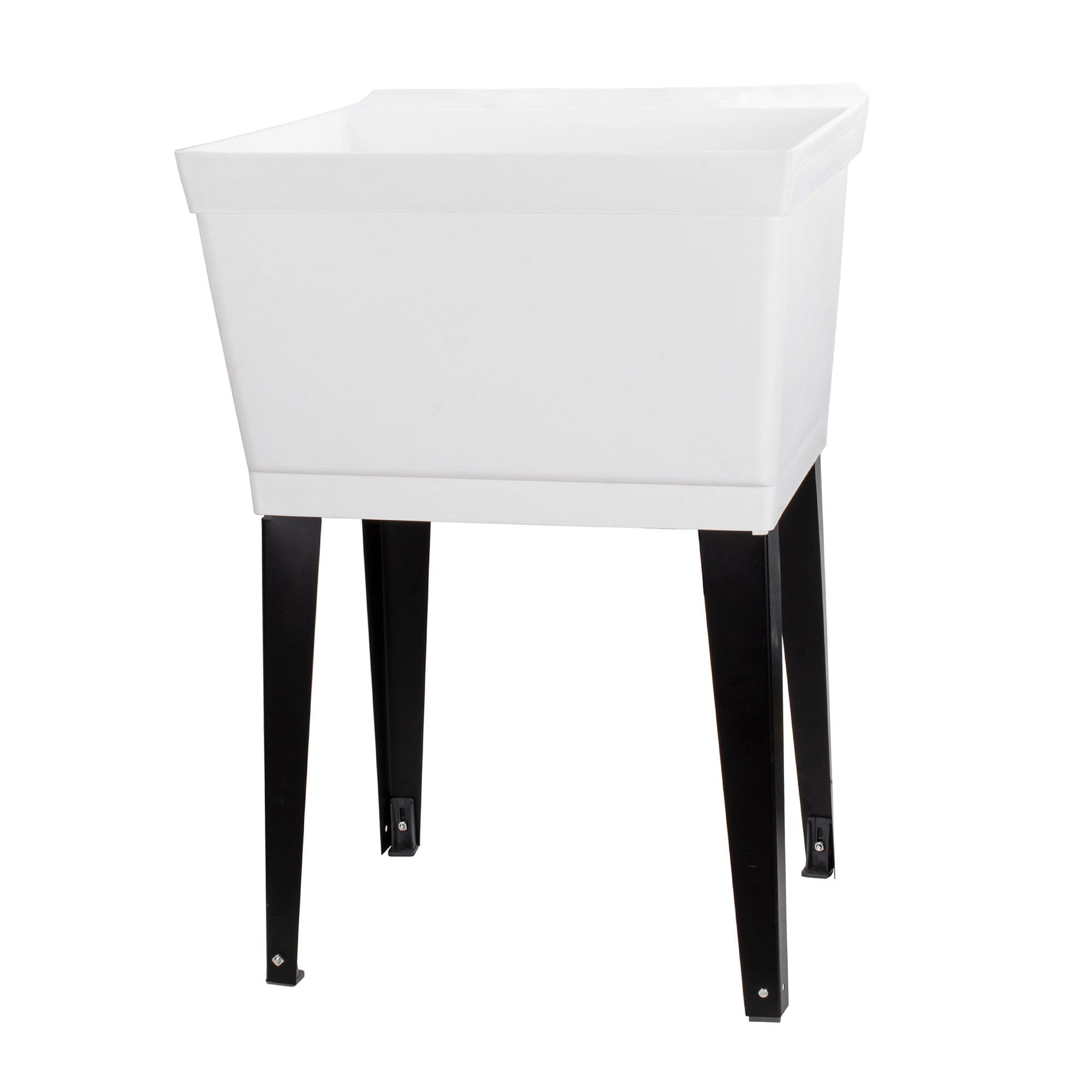 White Freestanding Utility Sink with Black Metal Legs