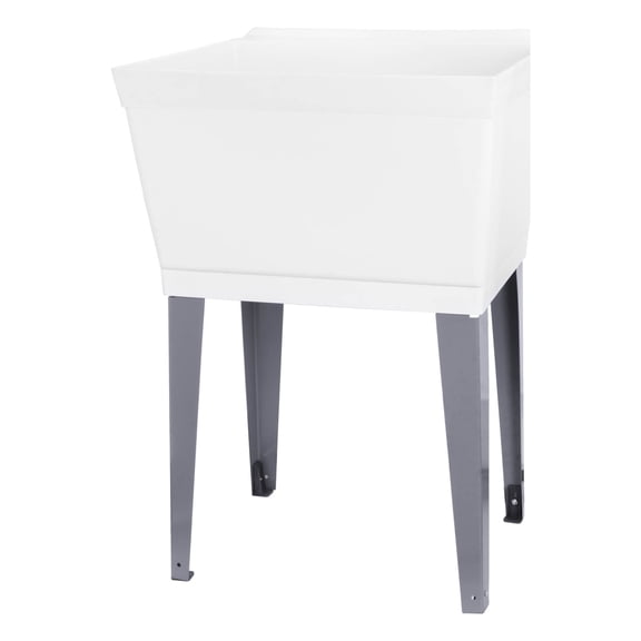 Tehila White 19 Gallon Utility Sink Grey Legs and P-Trap Kit for Laundry room, Basement, Garage