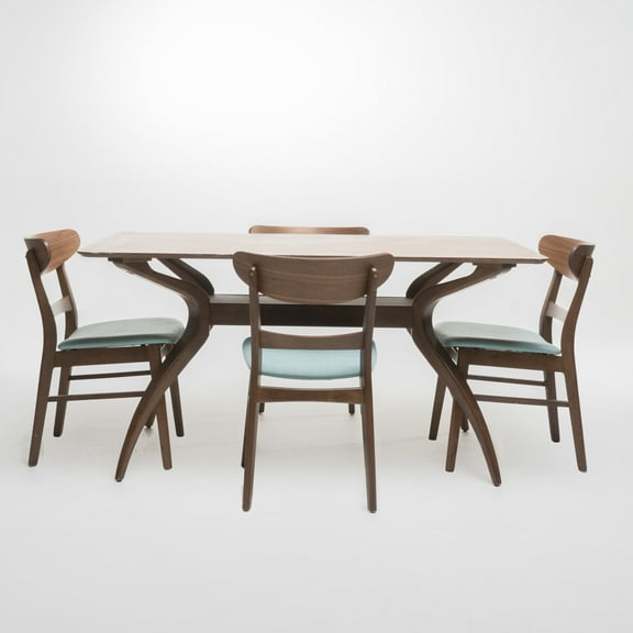 Teigen Mid-Century Modern 5 Piece Dining Set, Mint and Walnut