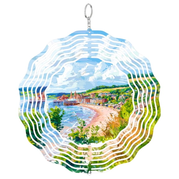 Teignmouth Devon Pier Beach 3D Wind Spinner Metal Kinetic Hanging Decor UK Seaside Resort Souvenir Gift