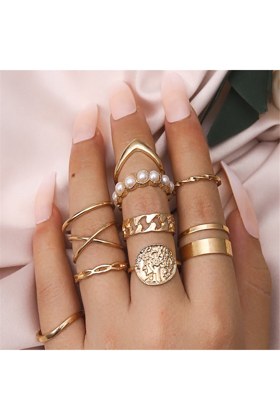 10pcs Women Cutout Pearl Open Pearl Set Nail Alloy Fashion