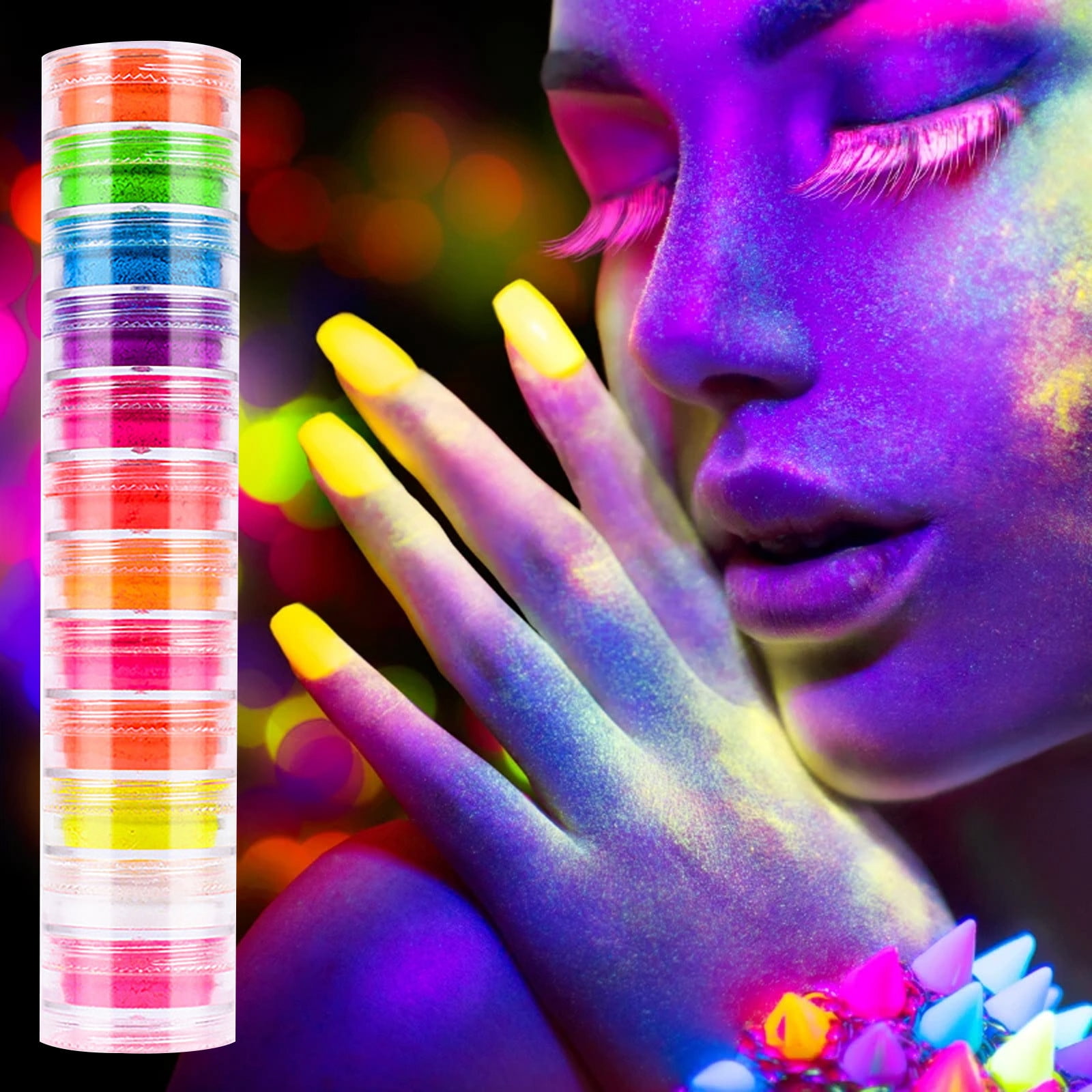 Teissuly 12 Colors Fluorescent Nail Powder Neon Pigment Glitter Face ...