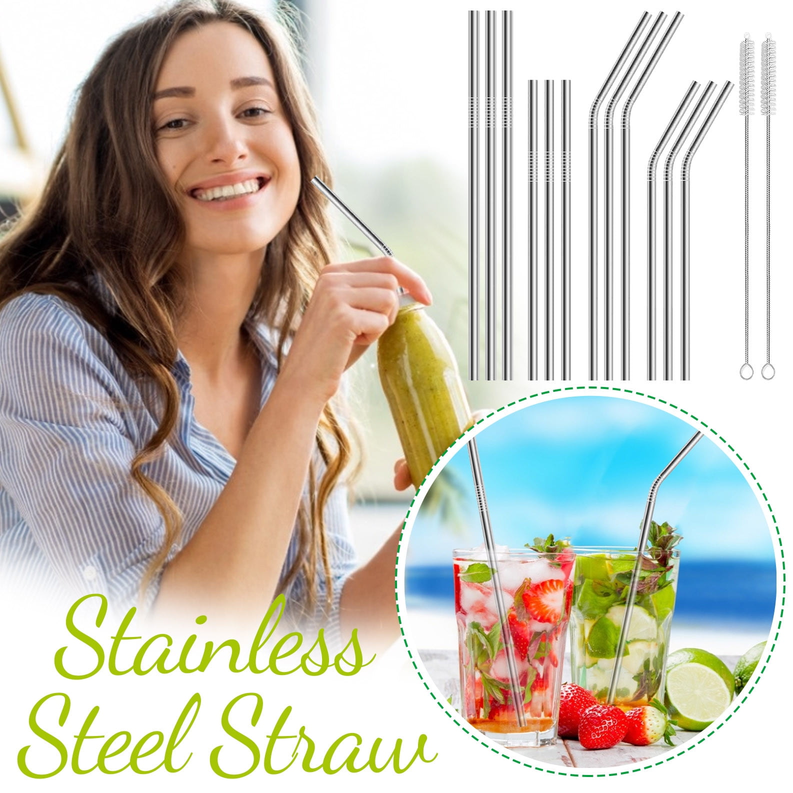 Teissuly 12Pack Reusable Stainless Steel Metal Straws Long Drinking Straws for 30 oz and 20