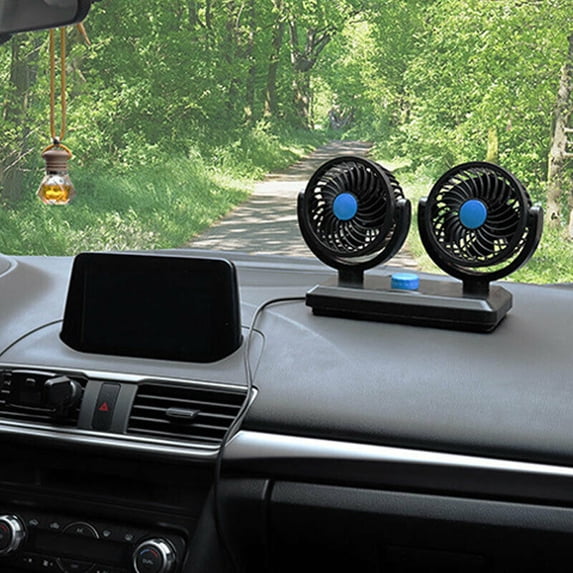 Teissuly 12V Electric Car Fan 360 Degree Rotatable 2 Speed Dual Auto
