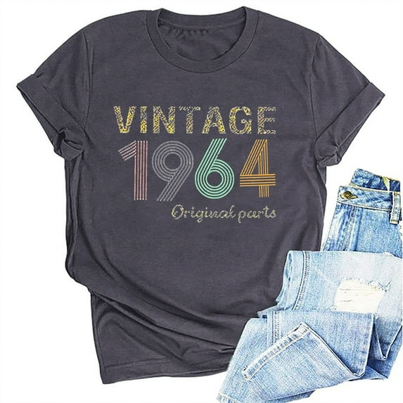 Teissuly 1964 Vintage Shirt For Women 60th Birthday Gifts 1964 Birthday Gifts Idea Retro Short Sleevel T Shirts Party Tops Funny Tees