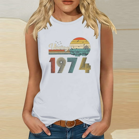 Teissuly 1974 Vintage Shirt For Women 50th Birthday Gifts Idea Retro T Shirts Party Tops Funny Tees