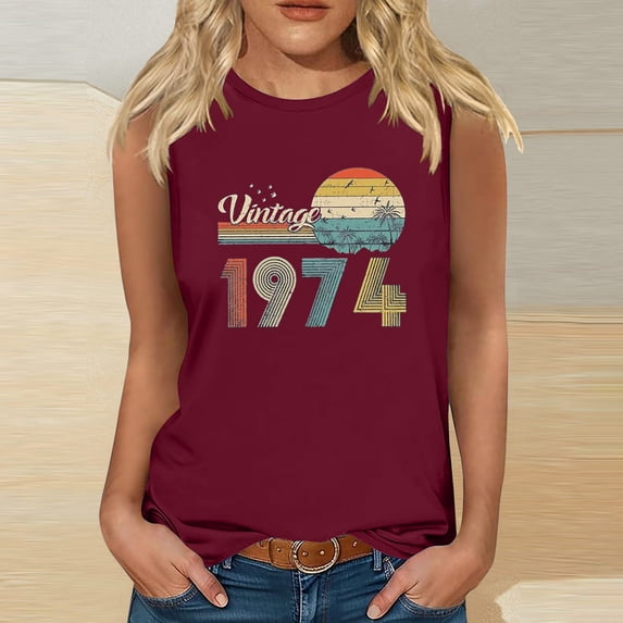 Teissuly 1974 Vintage Shirt For Women 50th Birthday Gifts Idea Retro T Shirts Party Tops Funny Tees