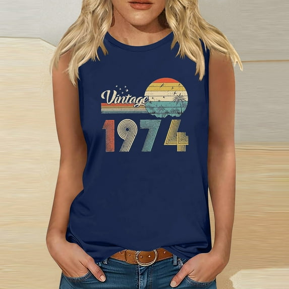 Teissuly 1974 Vintage Shirt For Women 50th Birthday Gifts Idea Retro T Shirts Party Tops Funny Tees