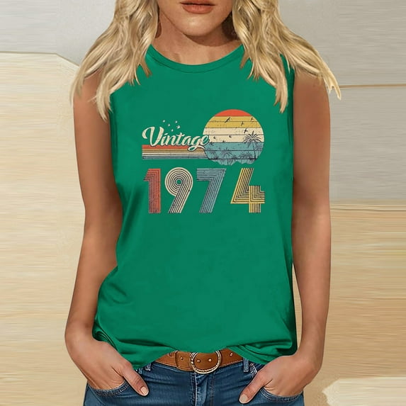 Teissuly 1974 Vintage Shirt For Women 50th Birthday Gifts Idea Retro T Shirts Party Tops Funny Tees