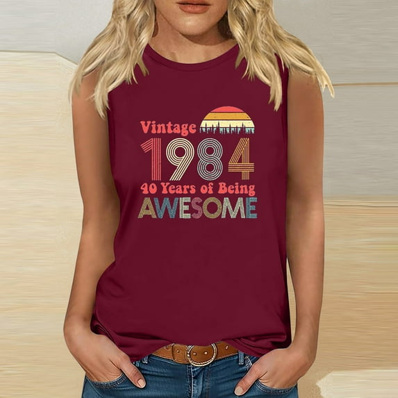 Teissuly 1984 Vintage Shirt For Women 40th Birthday Gifts Idea Retro T Shirts Party Tops Funny Tees