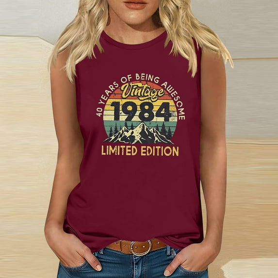 Teissuly 1984 Vintage Shirt For Women 40th Birthday Gifts Idea Retro T Shirts Party Tops Funny Tees