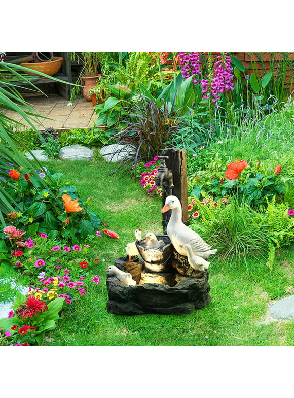 Teissuly 1Pcs Solar Fountains with Resin Ducks Family ，Duck Water Fountain Statue,Patio Garden Decoration Water Fountains Outdoor Landscape Backyard Decking Décor (duck)