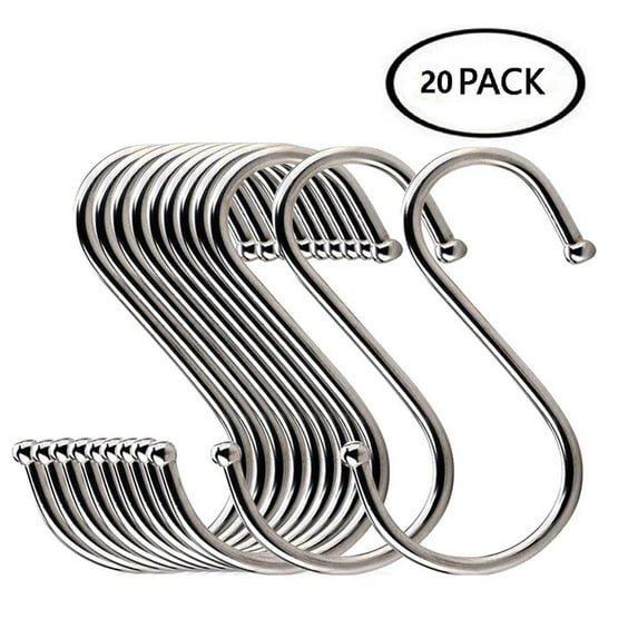 Teissuly 20 Pack S Hooks for Hanging, Heavy Duty S Shaped Hooks Stainless Steel Metal Hangers Hanging Hooks for Kitchen, Clothes, Plants, Work Shop, Pots, Pans,Bags, Cups, Garden